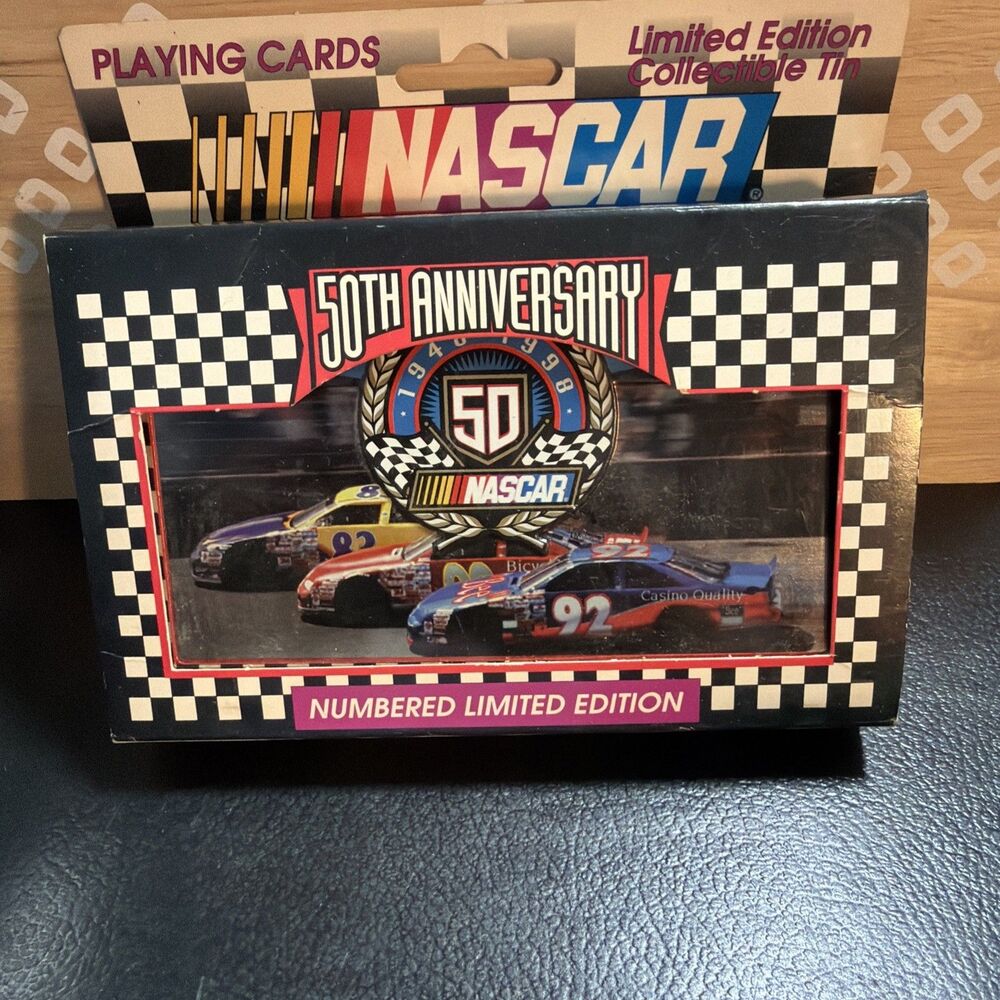 NASCAR 50th Anniversary Playing Cards 2 Sealed Decks Collectible Tin NEW 1998